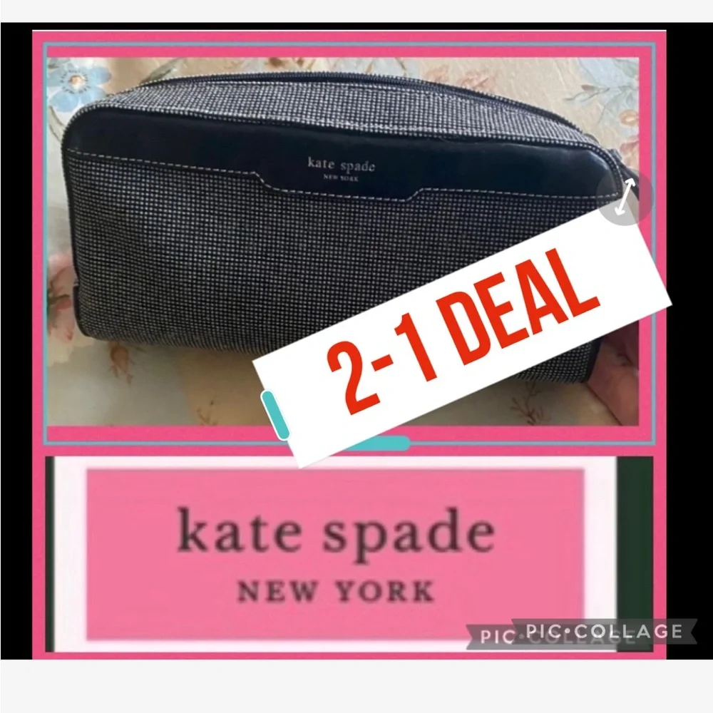 2-1 Deal Kate Spade Black/White Makeup| Clutch + dust bag